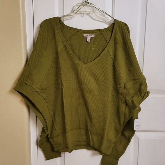 NWT Free People Santa Clara Thermal Long Sleeve Sweater Ferngully Size M-Olive - Picture 5 of 12